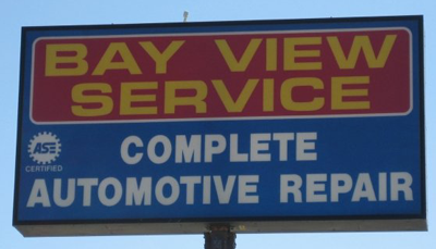 Bay View Service shop sign